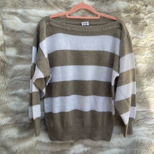 Striped Knit Sweater in Olive and White